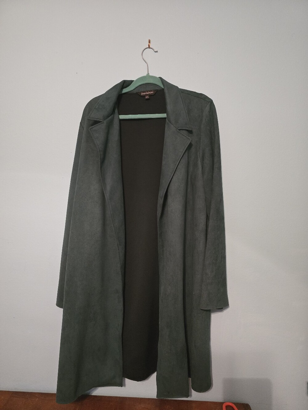 Davi&Dani Open-Front Long Coat in Dark Green